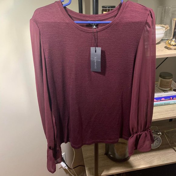 Dynamite Chiffon-Sleeve Crew Neck Top - Picture 1 of 5